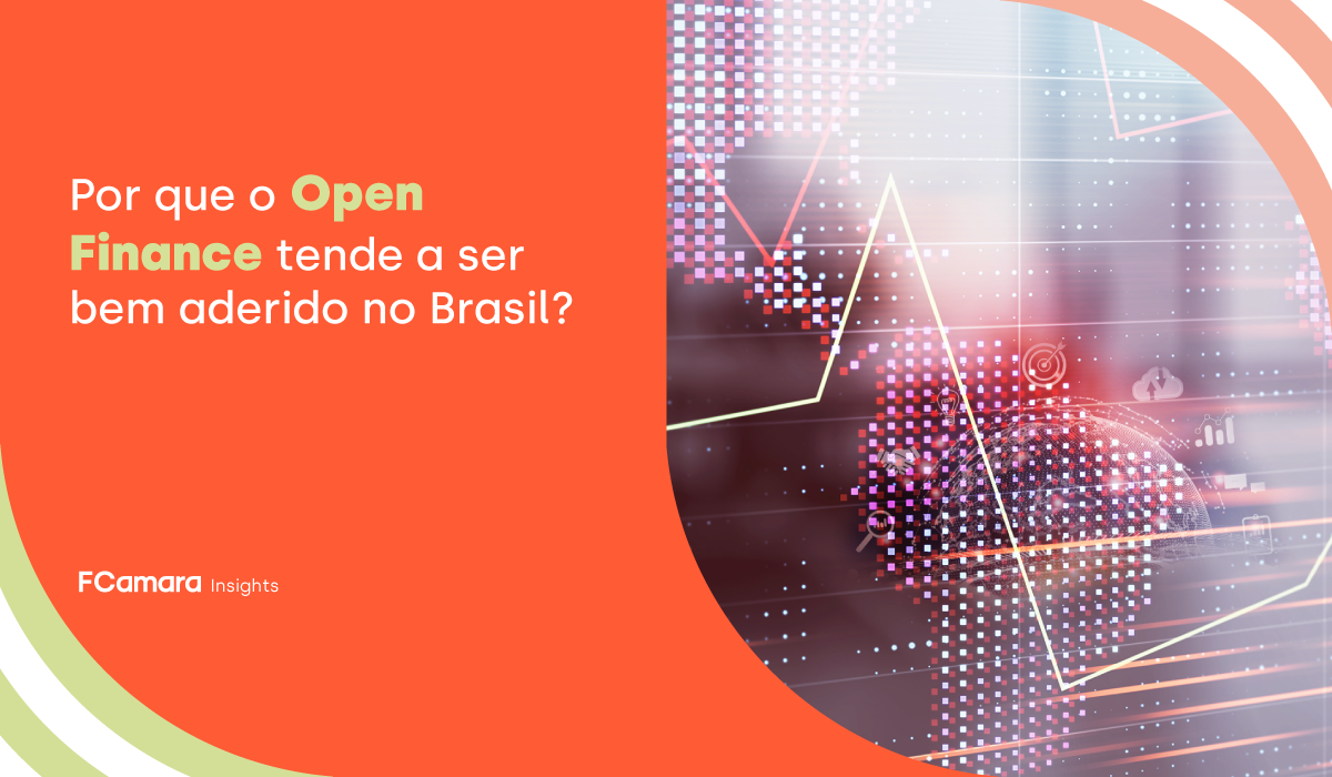 imagem laranja com elementos que remetem à tecnologia, como nuvem e gráficos. ao lado, há o texto: por que o open finance tende a ser bem aderido no brasil?