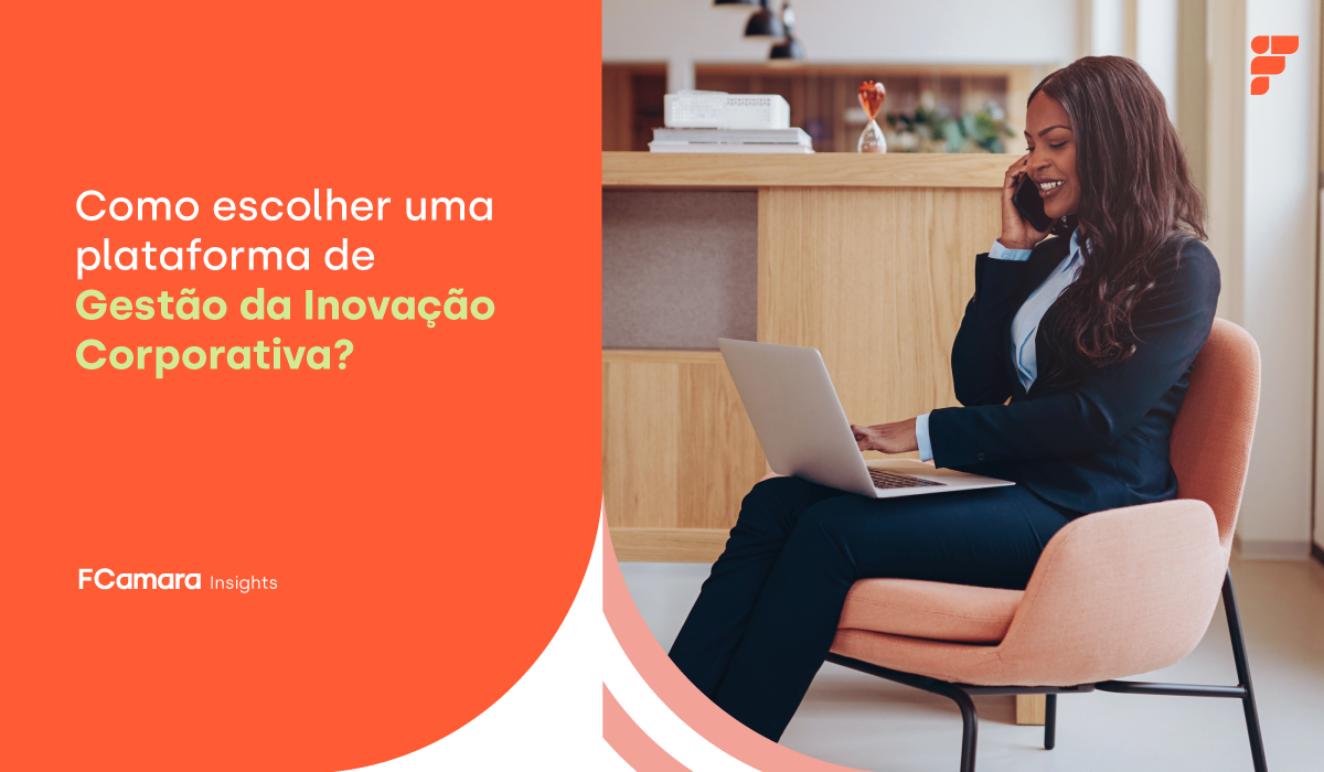 fotografia de uma mulher sentada em uma cadeira. ao lado há o título da postagem: como escolher uma plataforma de gestão corporativa?