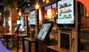 Imagem De Vários Tablets Em Um Local Comercial Em Alusão Ao Self-checkout