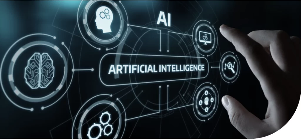 Mão escolhendo tipo de inteligência artificial tocando na tela