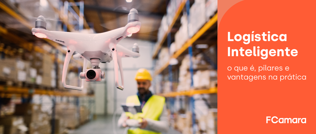 Drone em armazém para ilustrar a logística inteligente