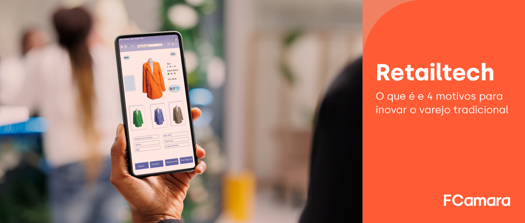 conceito de retailtech representado na tela do celular