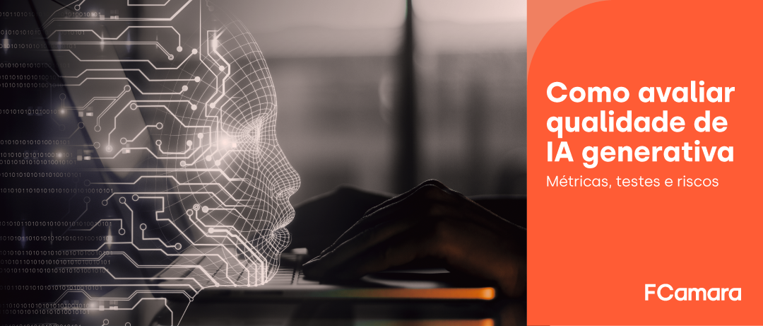 Representação de IA e profissionais de tecnologia para ilustrar como avaliar qualidade IA generativa