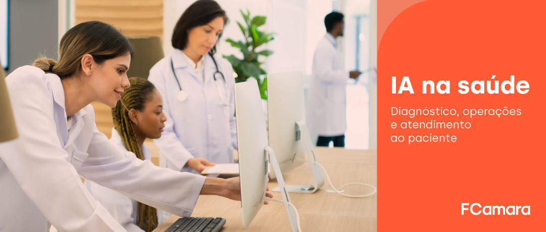 Profissionais trabalhando para ilustrar IA na saúde